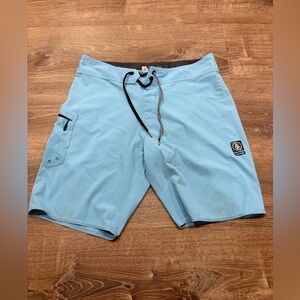 Volcom Men’s Light Blue Board Shorts with Black Drawstring